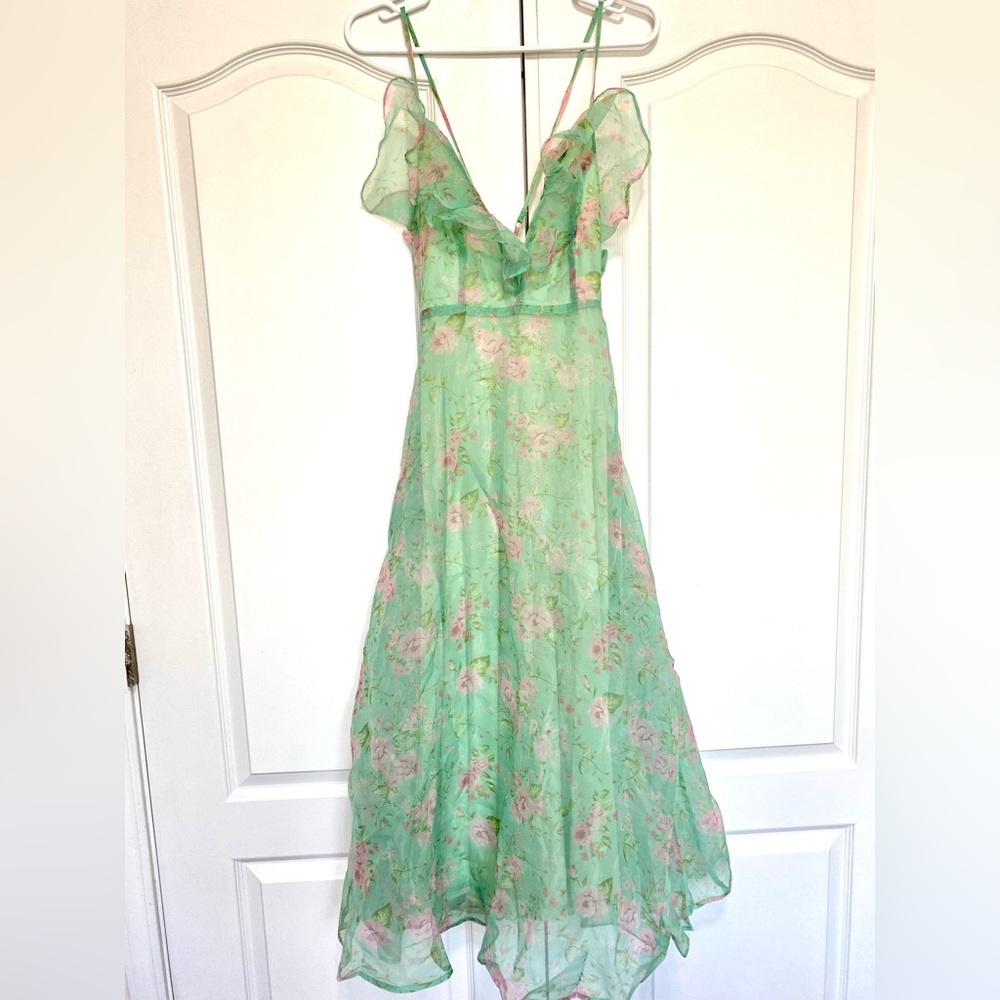 SHEIN pink rose green dress